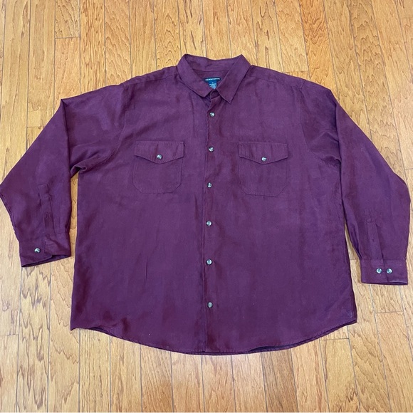 Knightsbridge Burgundy Red Men’s Two Pocket Dress Shirt Polyester Faux Suede 2XL - Picture 10 of 10